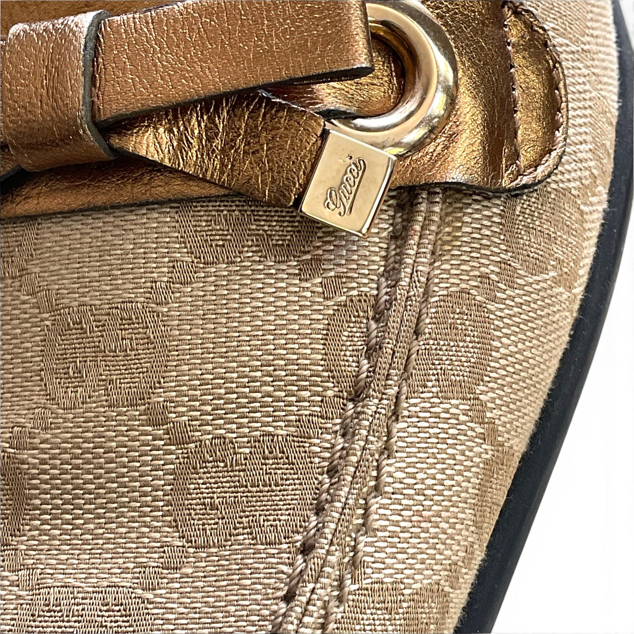 Gucci Canvas Monogram Loafers, Beige/Bronze EU 38