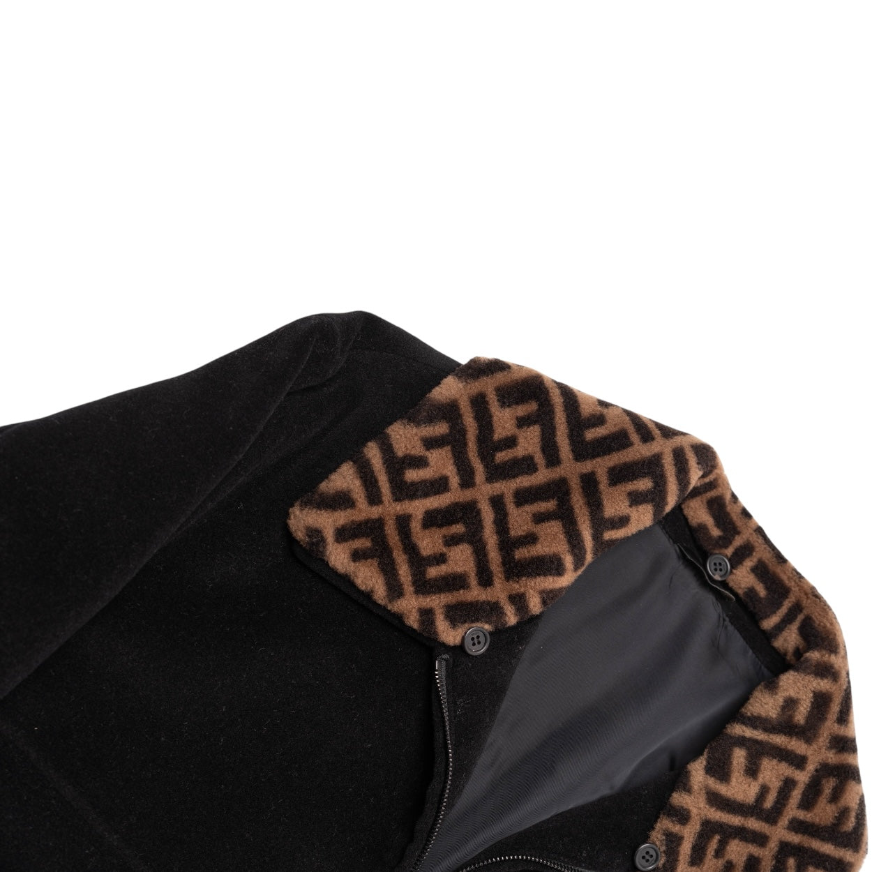 Authentic, Pre-owned Fendi Men's Wool Bomber Jacket With Detachable Shearling Monogram Collar, IT 52