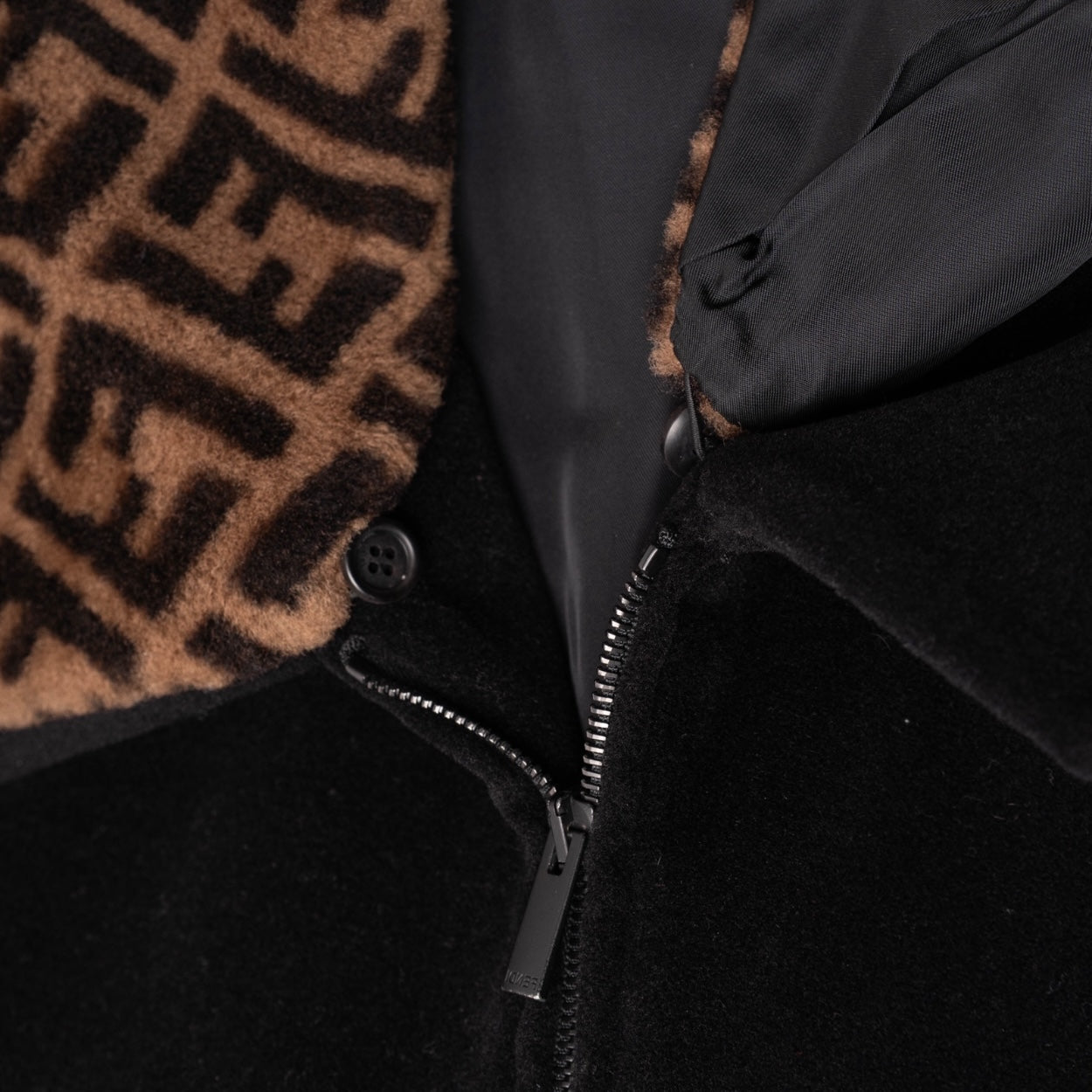 Authentic, Pre-owned Fendi Men's Wool Bomber Jacket With Detachable Shearling Monogram Collar, IT 52