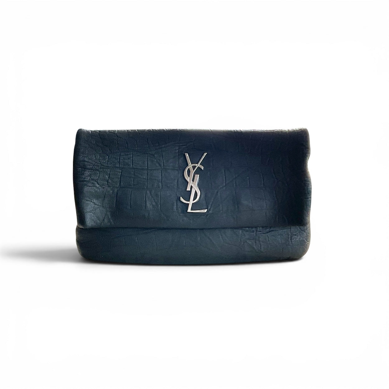 Saint Laurent ( YSL ) West Hollywood Foldover Lambskin Clutch Crocodile Embossed Clutch Bag