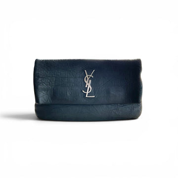 Saint Laurent ( YSL ) West Hollywood Foldover Lambskin Clutch Crocodile Embossed Clutch Bag