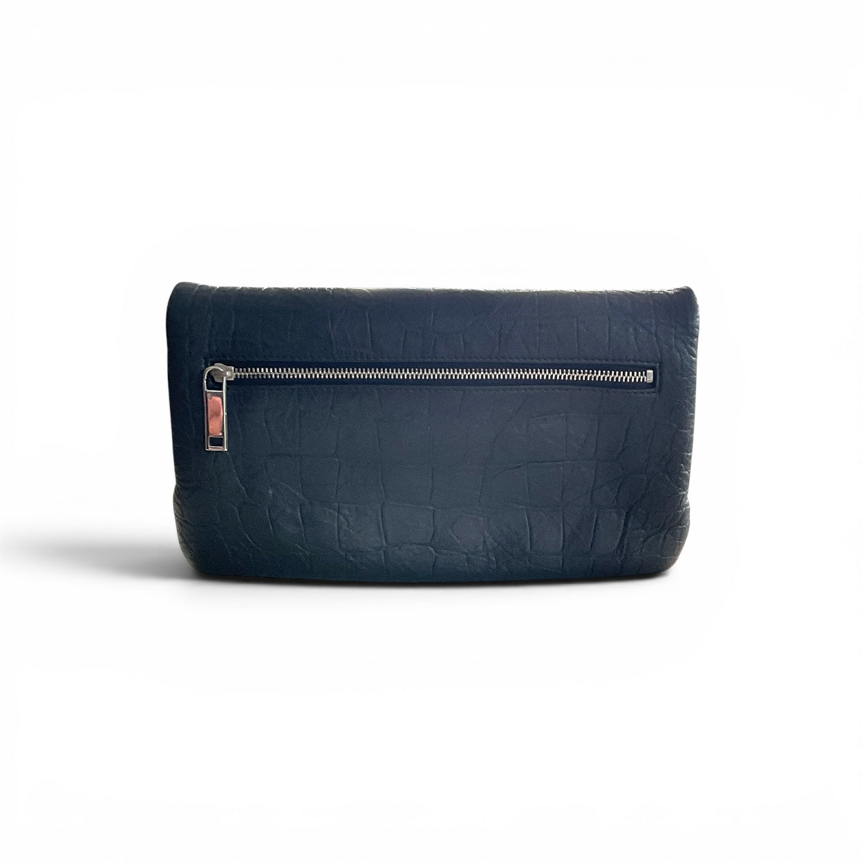 Saint Laurent ( YSL ) West Hollywood Foldover Lambskin Clutch Crocodile Embossed Clutch Bag