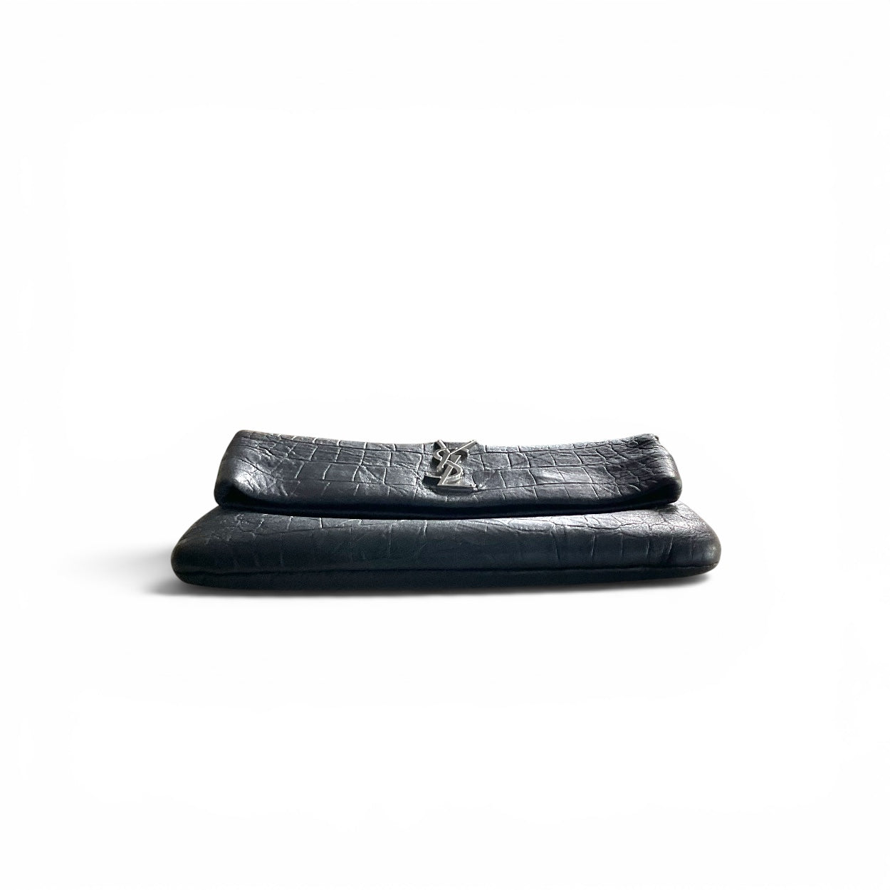 Saint Laurent ( YSL ) West Hollywood Foldover Lambskin Clutch Crocodile Embossed Clutch Bag