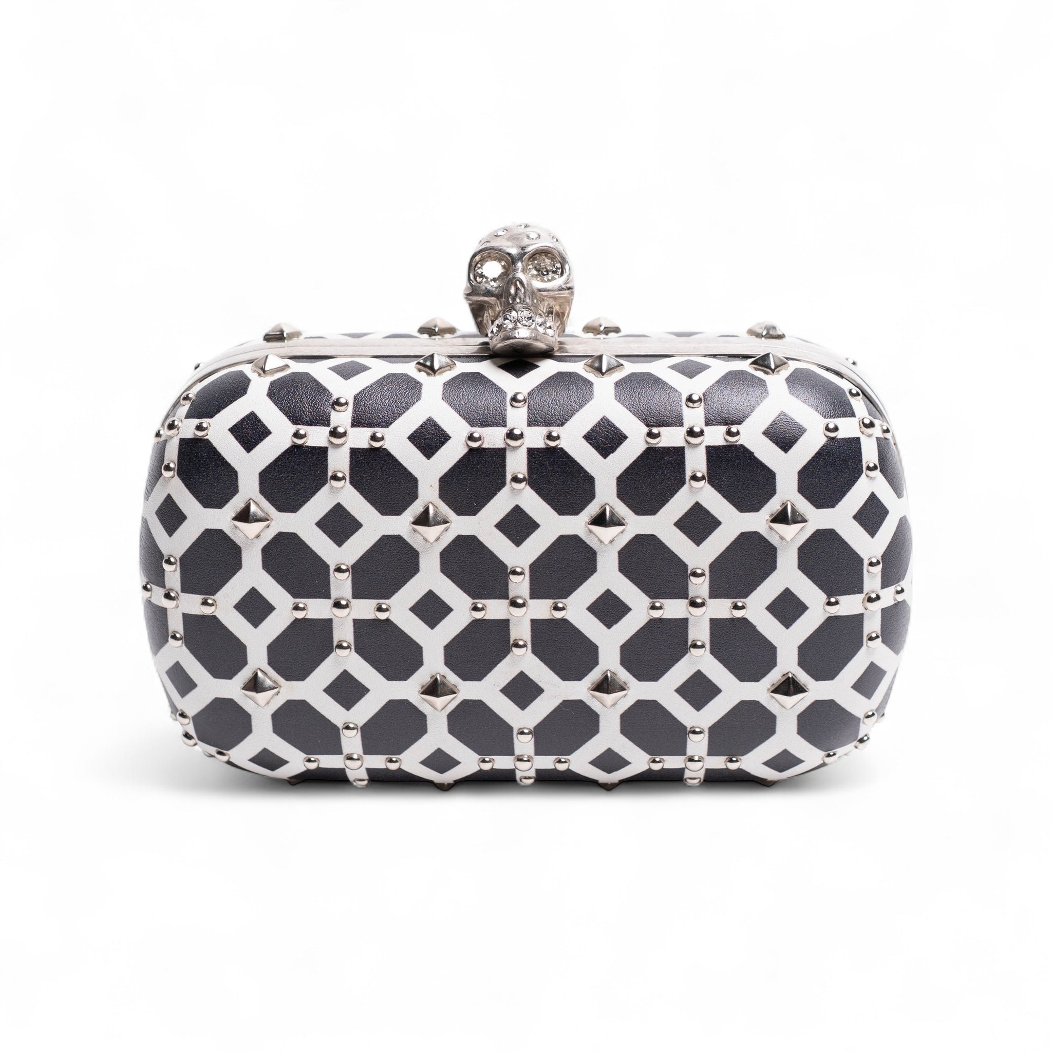 Authentic, Pre-owned Alexander McQueen Studded, Rhinestone,Skull Motif Leather Clutch Bag