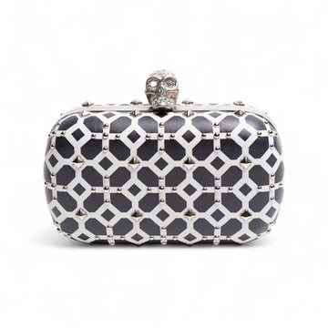 Authentic, Pre-owned Alexander McQueen Studded, Rhinestone,Skull Motif Leather Clutch Bag