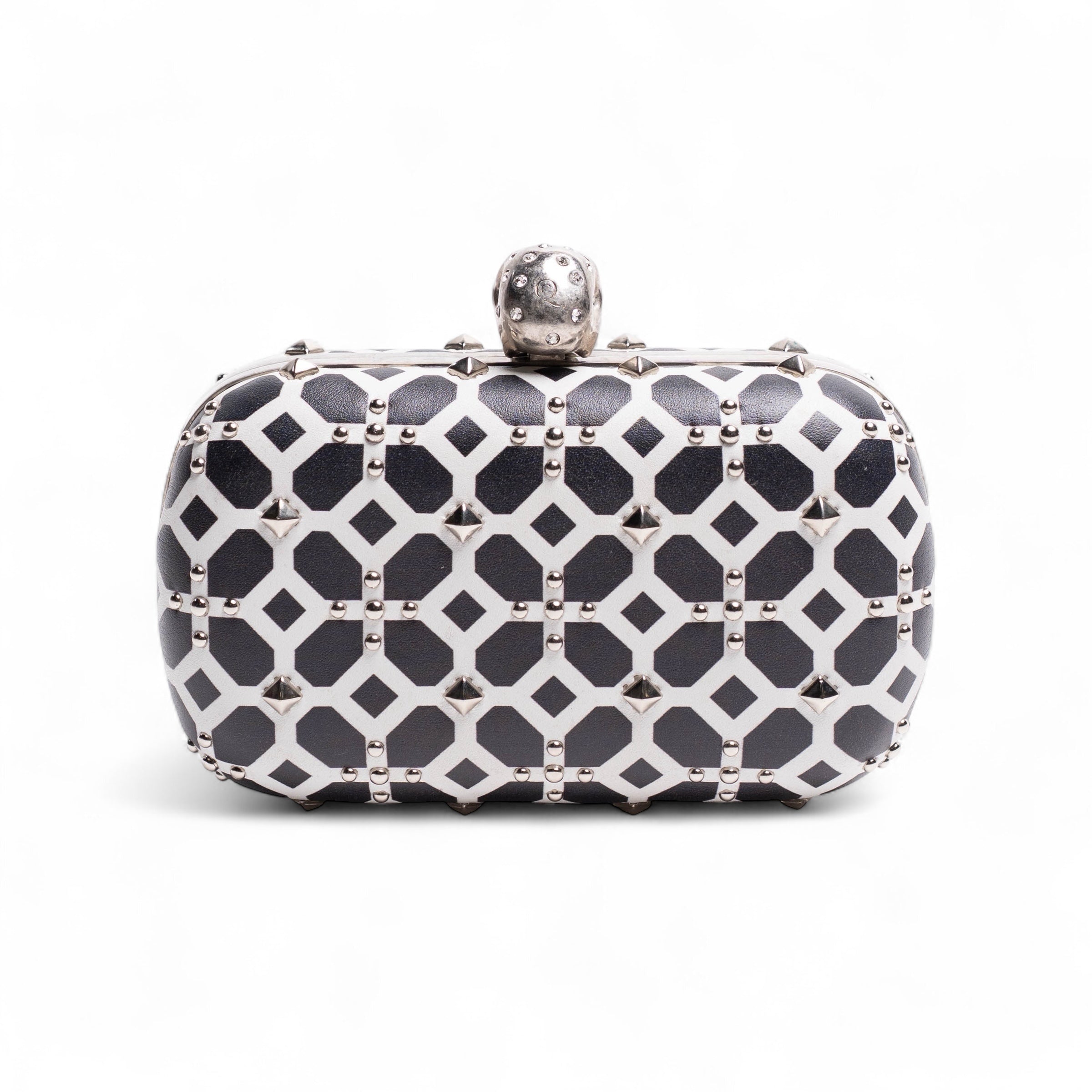 Authentic, Pre-owned Alexander McQueen Studded, Rhinestone,Skull Motif Leather Clutch Bag
