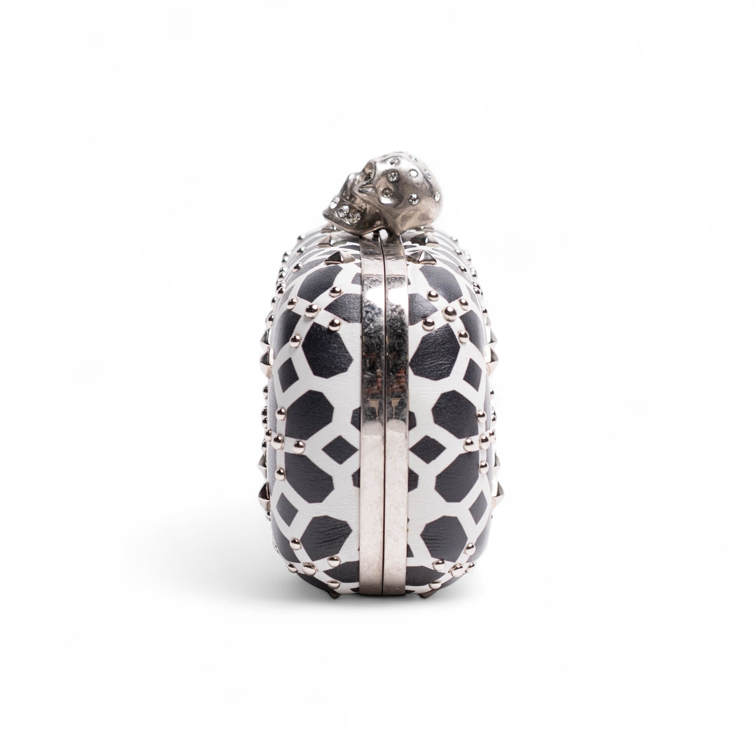 Authentic, Pre-owned Alexander McQueen Studded, Rhinestone,Skull Motif Leather Clutch Bag