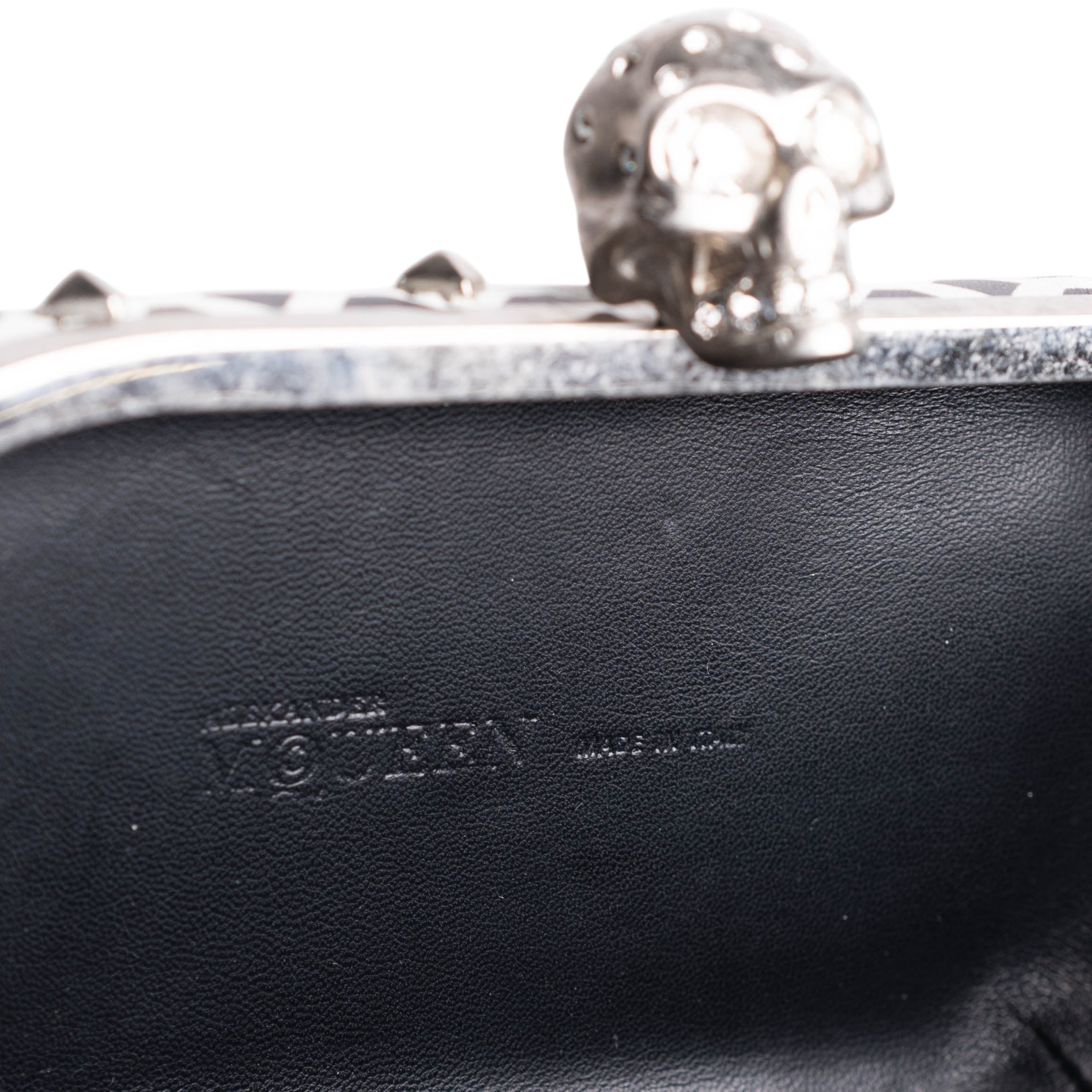 Authentic, Pre-owned Alexander McQueen Studded, Rhinestone,Skull Motif Leather Clutch Bag