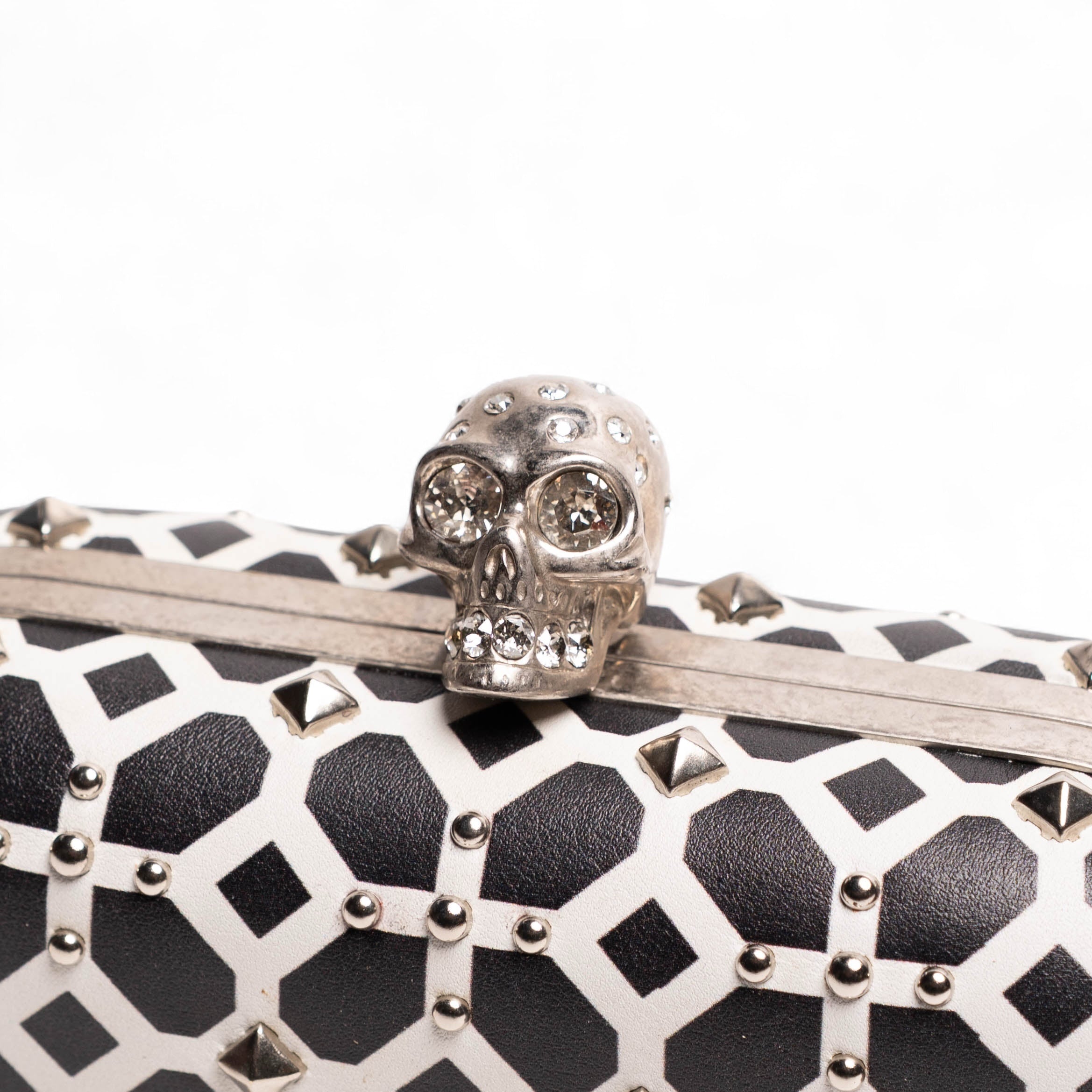 Authentic, Pre-owned Alexander McQueen Studded, Rhinestone,Skull Motif Leather Clutch Bag