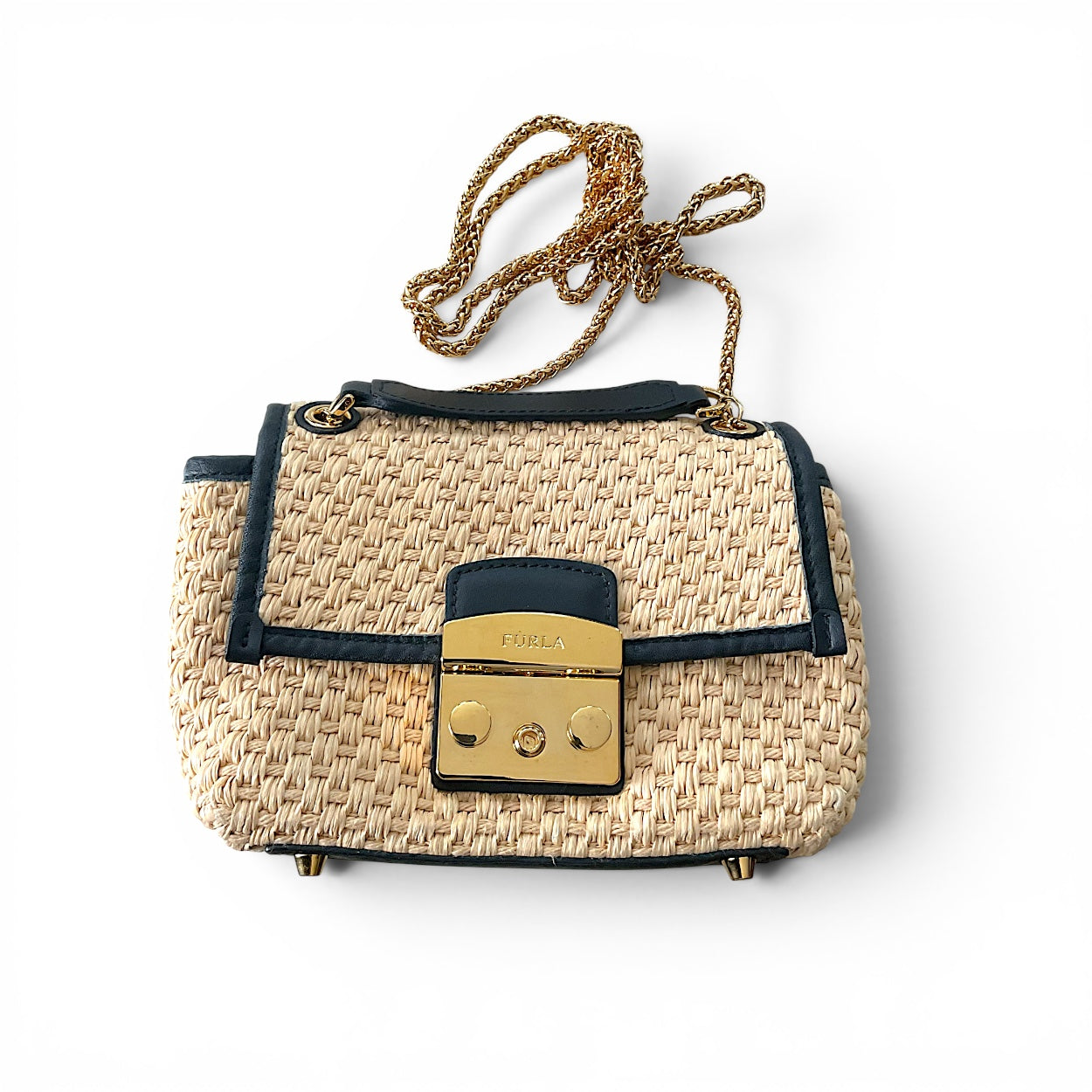 Furla Metropolis Nuvola Rattan & Leather Mini Mini Crossbody Bag