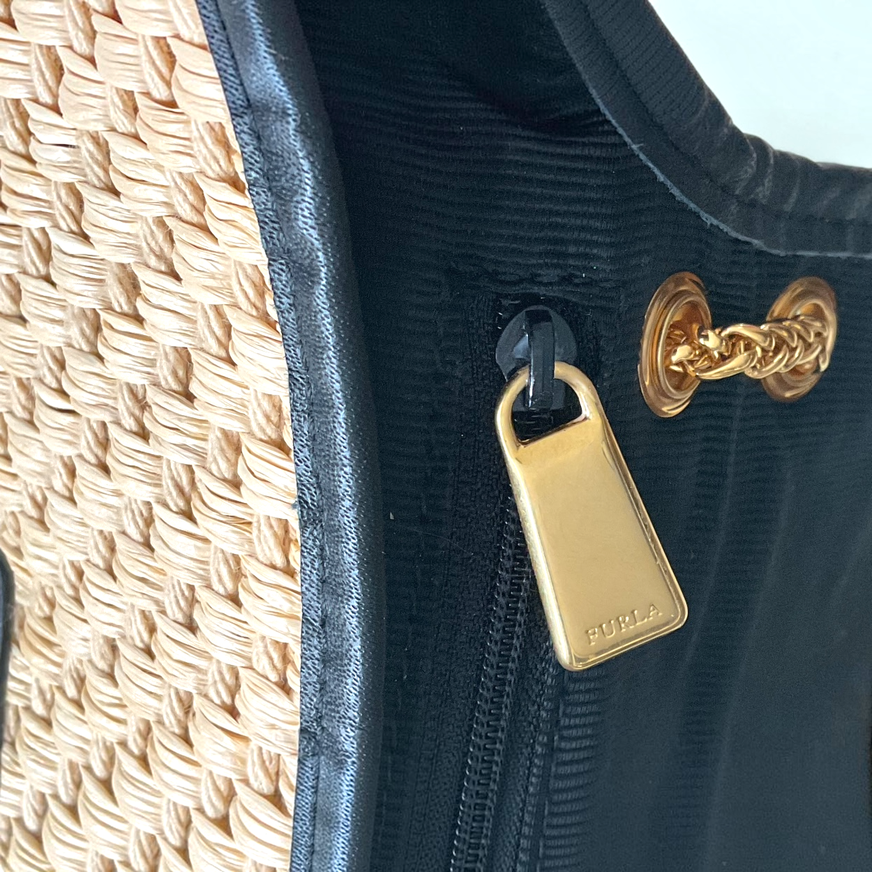 Furla Metropolis Nuvola Rattan & Leather Mini Mini Crossbody Bag