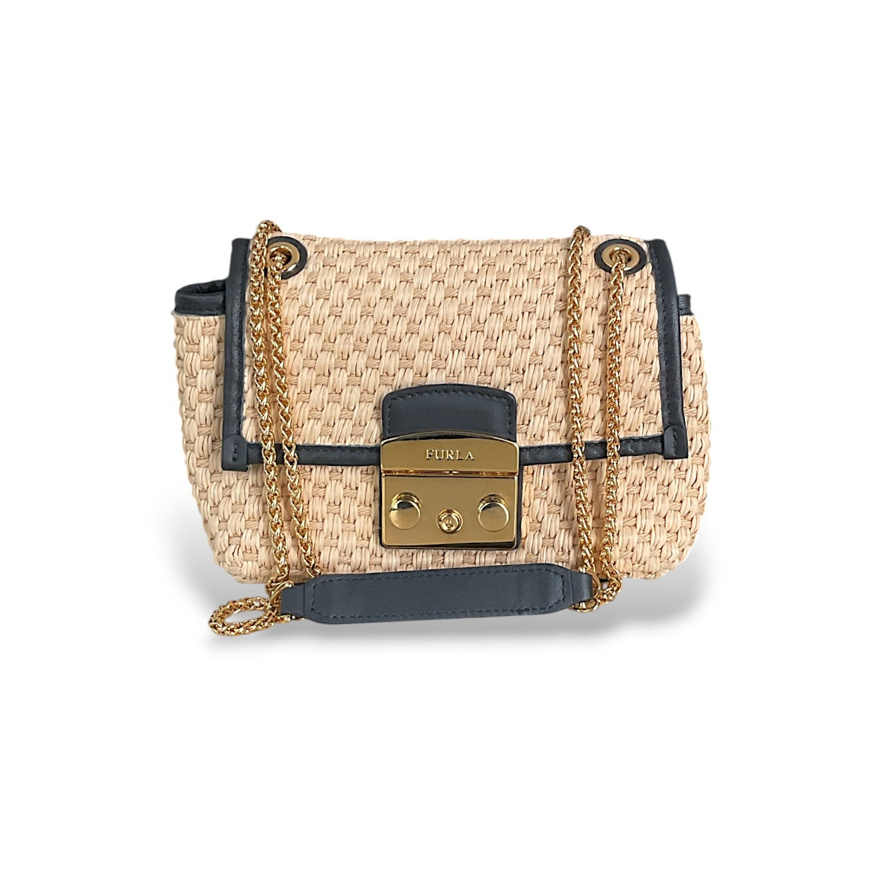 Furla Metropolis Nuvola Rattan & Leather Mini Mini Crossbody Bag