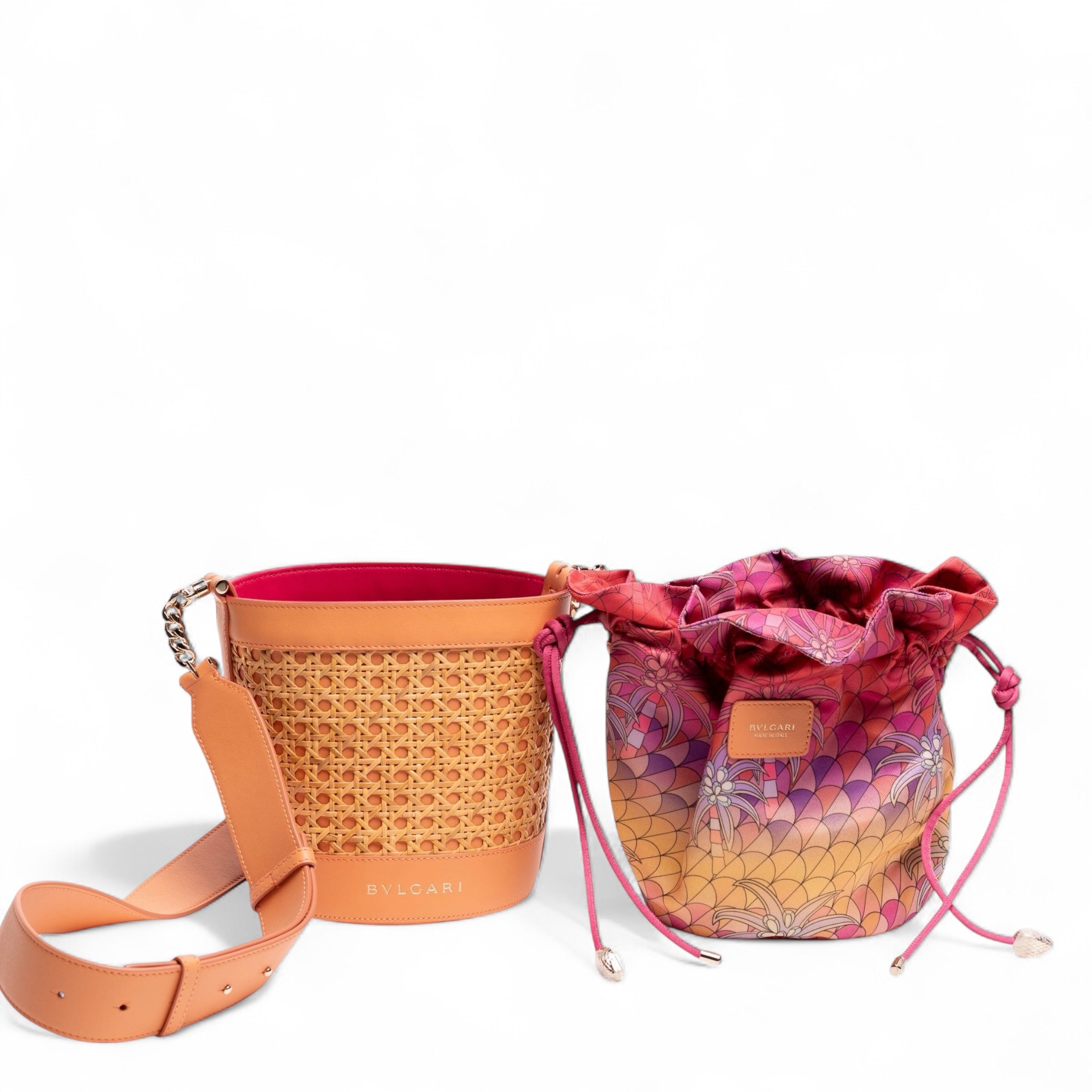 Authentic, Pre-owned Blvgari Rattan & Leather Serpenti Forever Bucket Bag