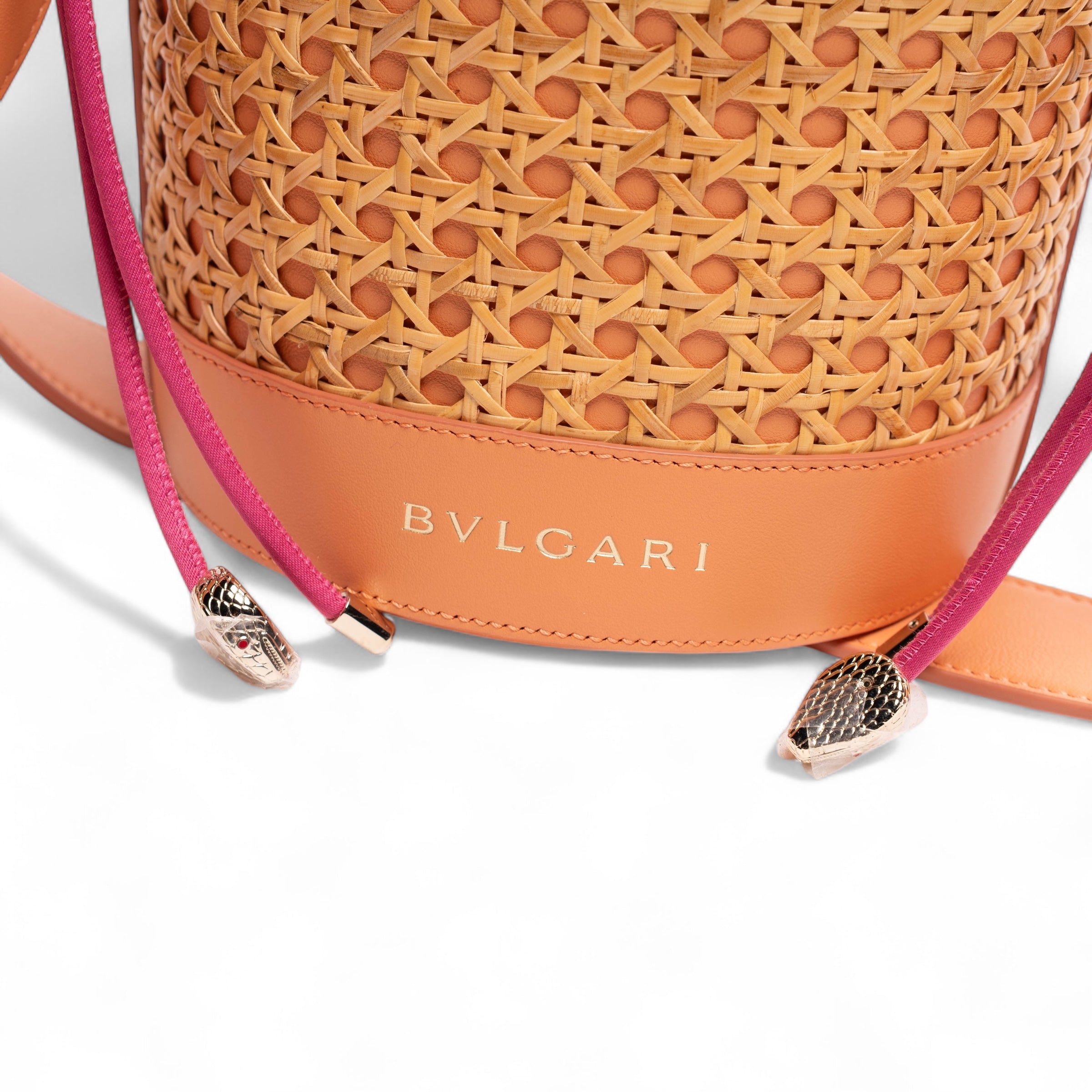 Authentic, Pre-owned Blvgari Rattan & Leather Serpenti Forever Bucket Bag