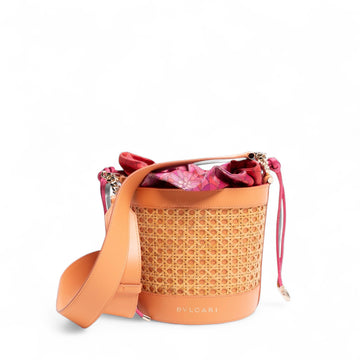 Authentic, Pre-owned Blvgari Rattan & Leather Serpenti Forever Bucket Bag
