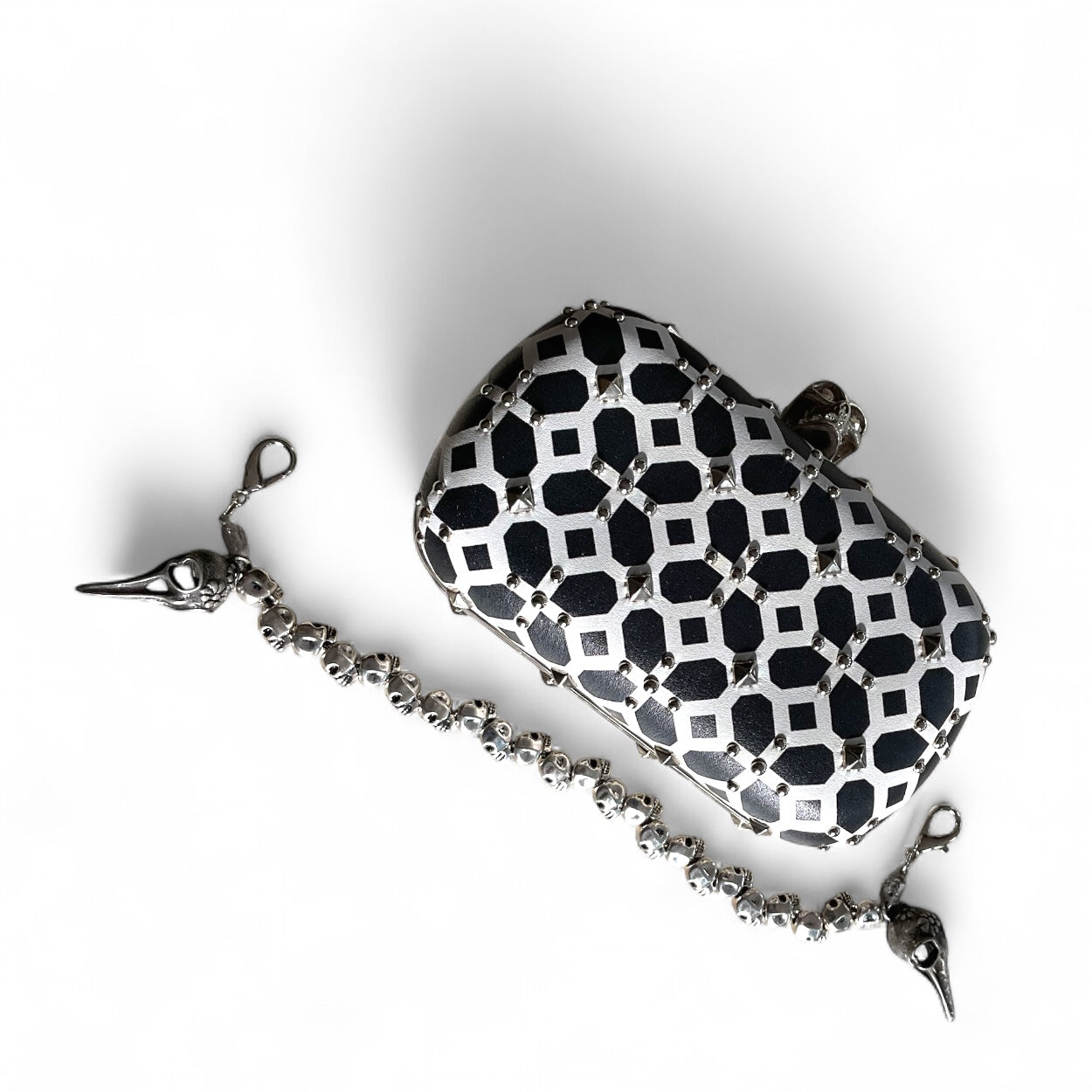 Authentic, Pre-owned Alexander McQueen Studded, Rhinestone,Skull Motif Leather Clutch Bag