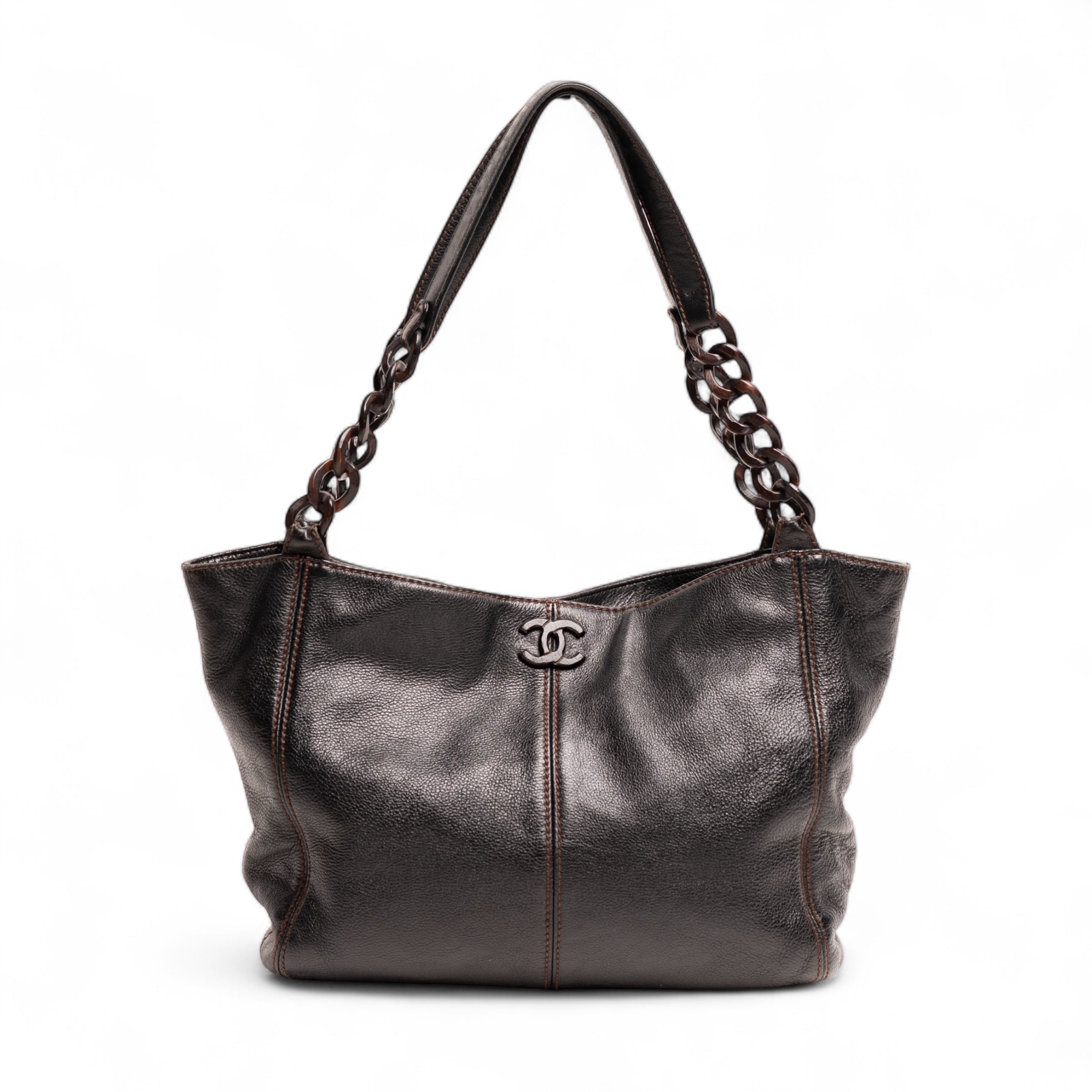 Chanel Tote Bag aus Leder und Holz mit Kettengriff