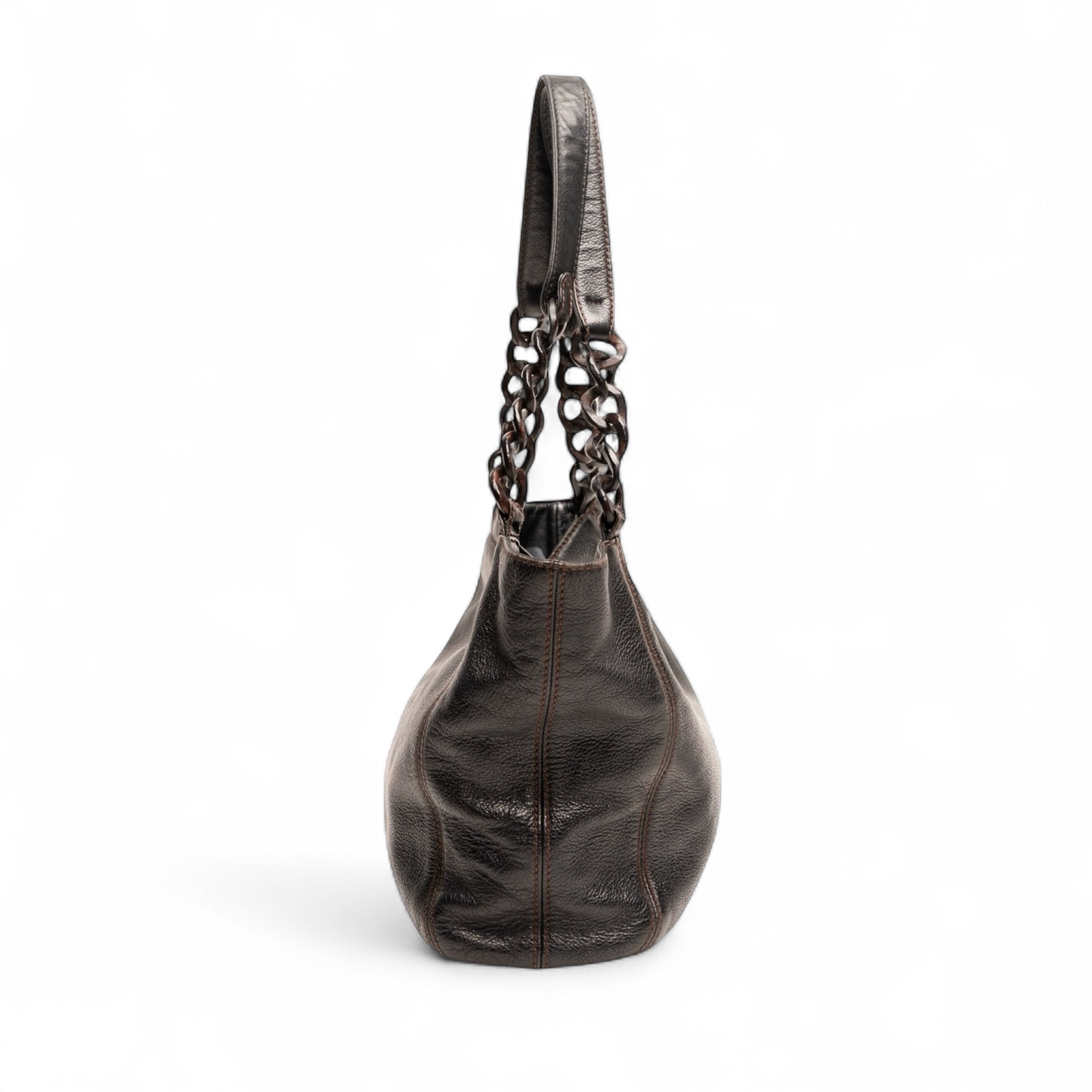 Chanel Tote Bag aus Leder und Holz mit Kettengriff