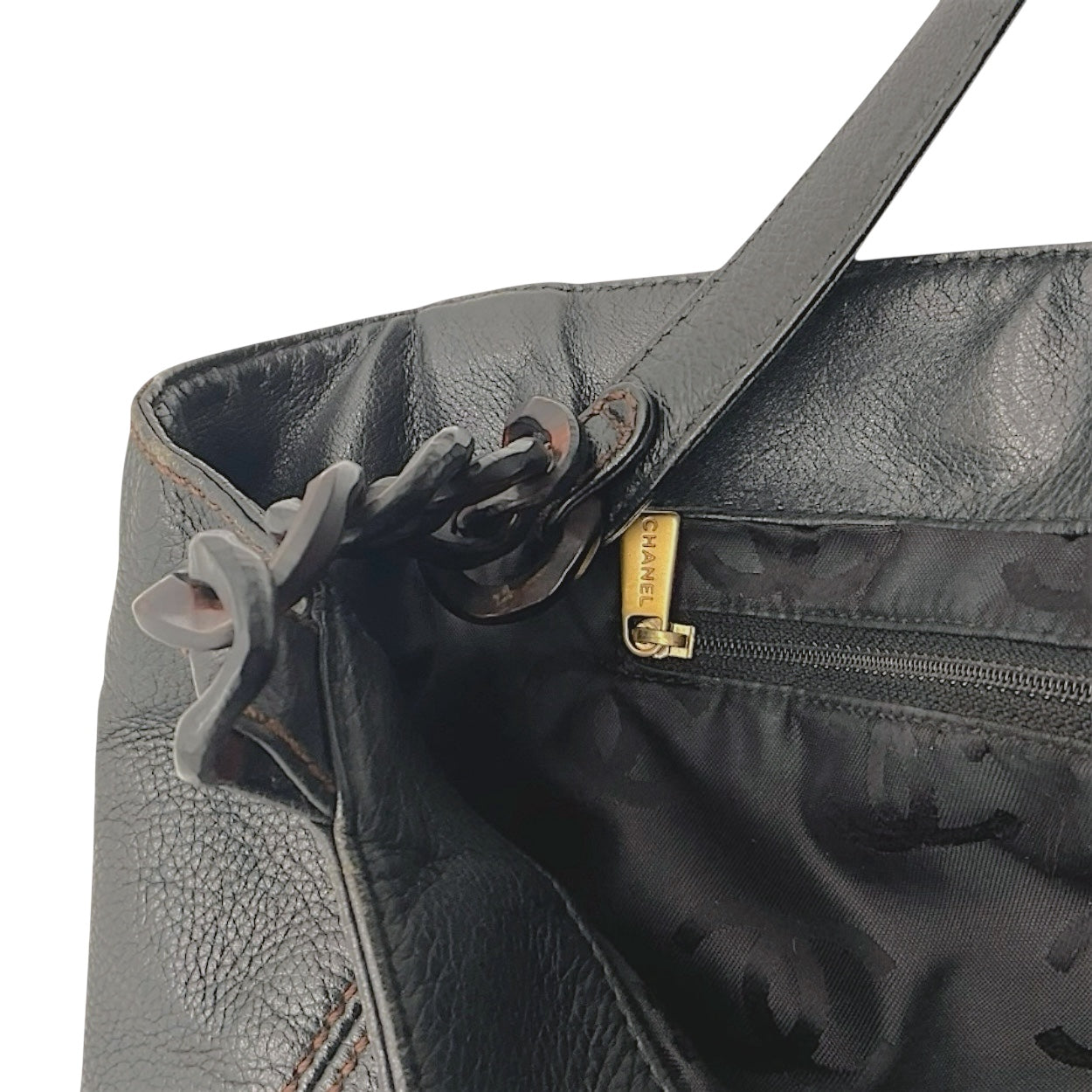Chanel Tote Bag aus Leder und Holz mit Kettengriff