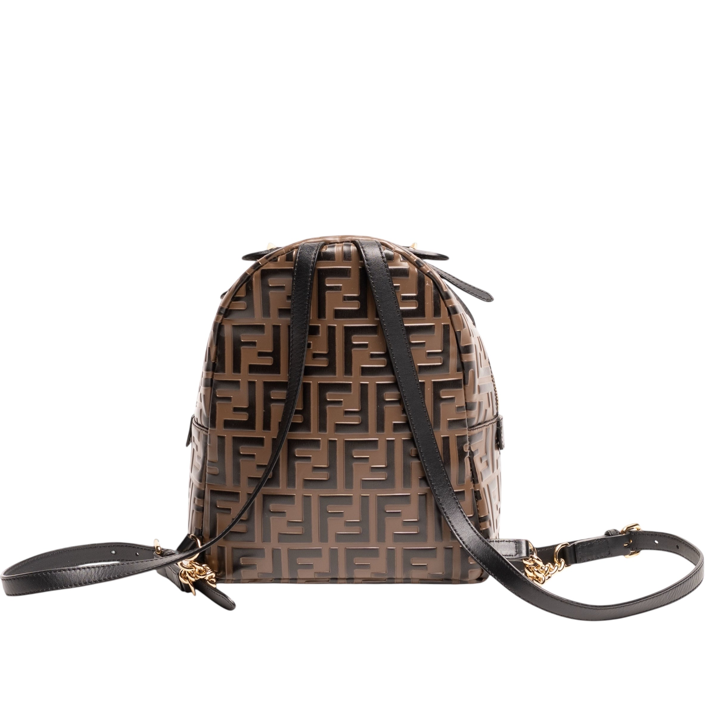 Mochila mini Fendi de piel marrón con monograma "FF"