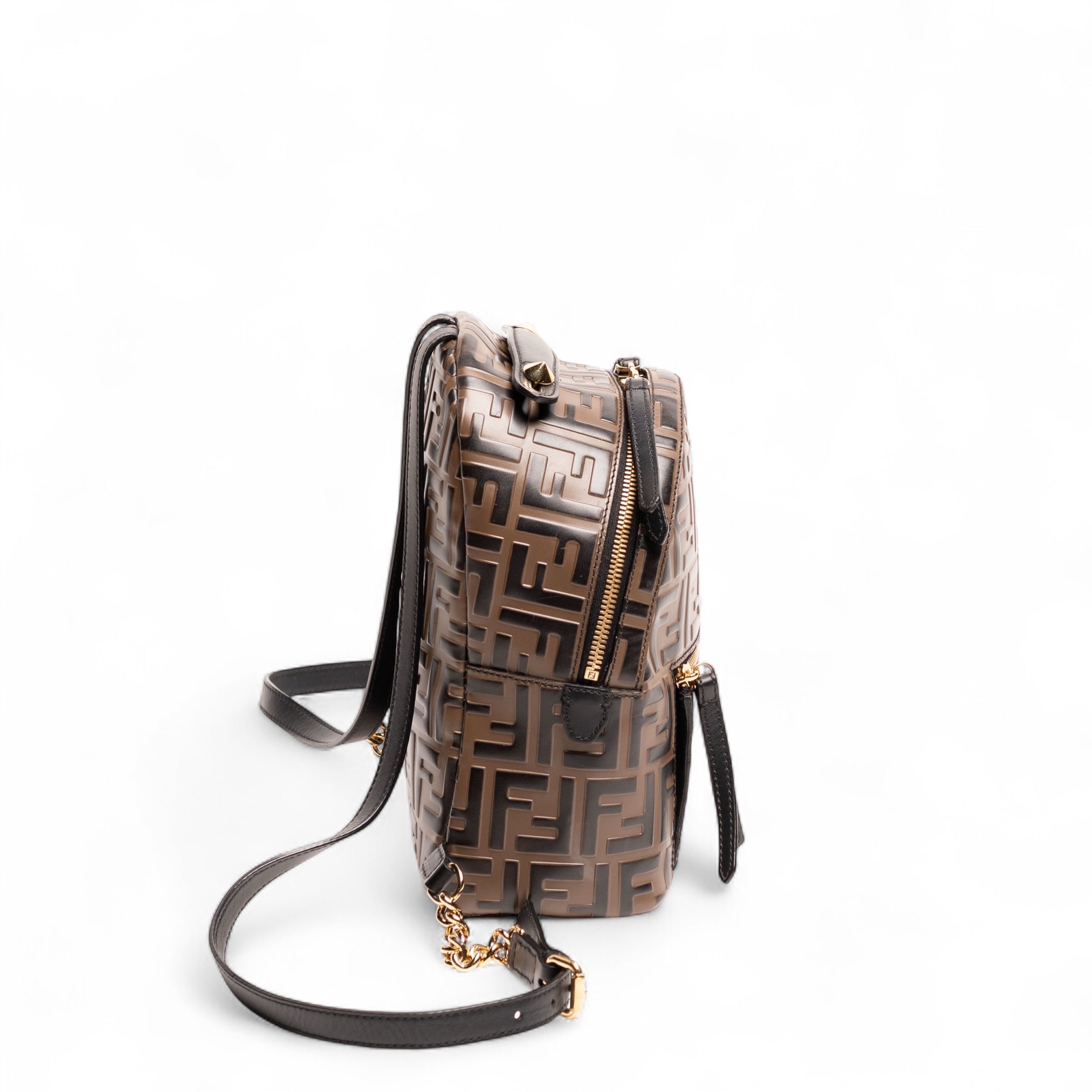 Mochila mini Fendi de piel marrón con monograma "FF"