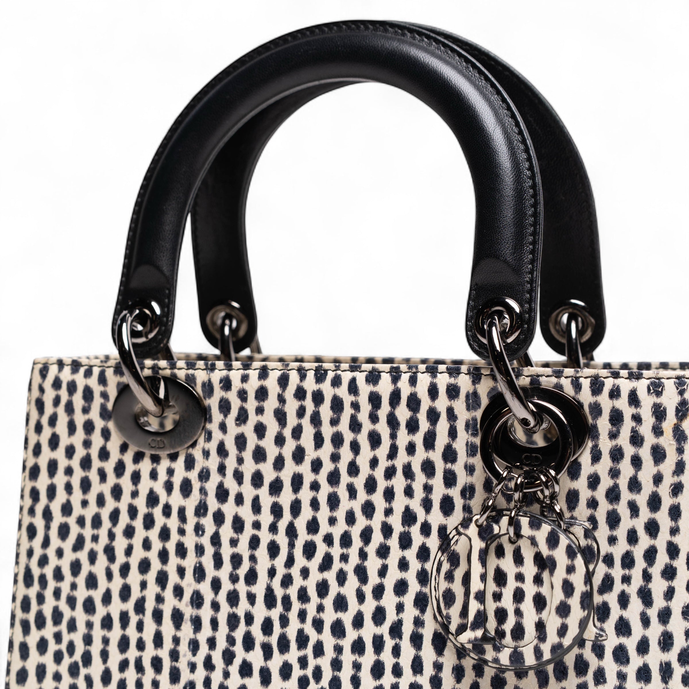 Authentic, Pre-owned, Medium Python Skin Lady Dior Bag, Black & White