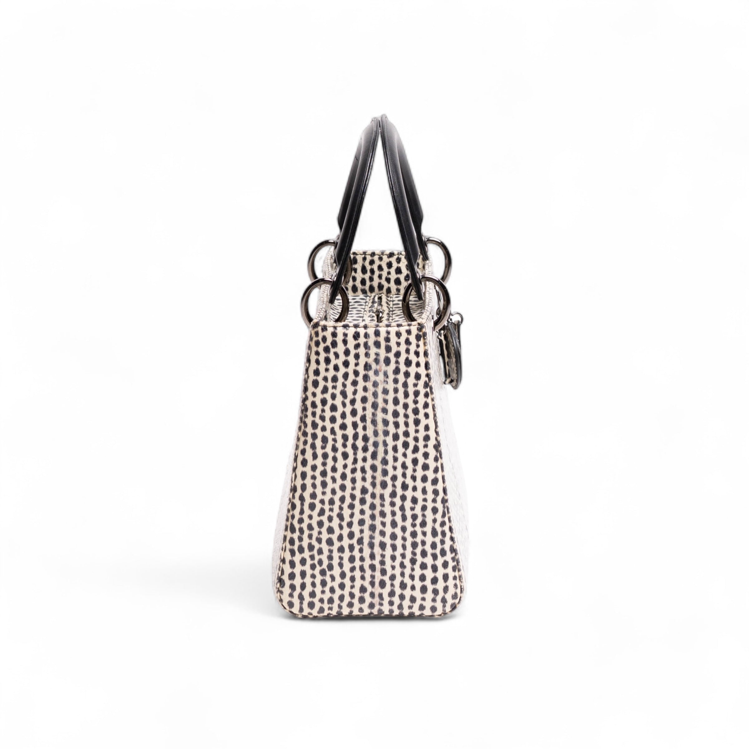 Authentic, Pre-owned, Medium Python Skin Lady Dior Bag, Black & White
