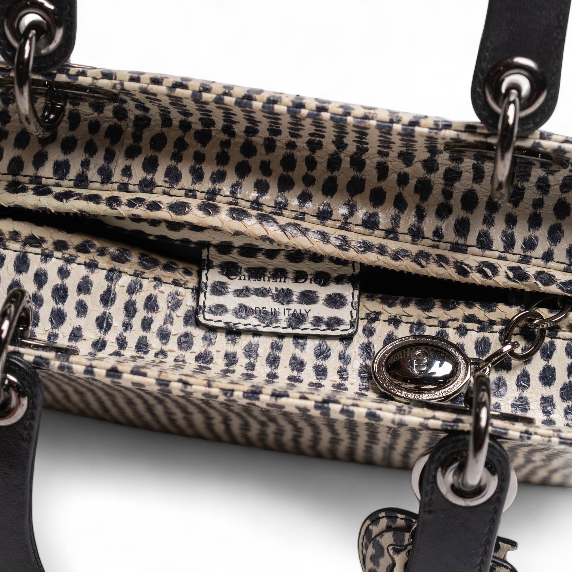 Authentic, Pre-owned, Medium Python Skin Lady Dior Bag, Black & White