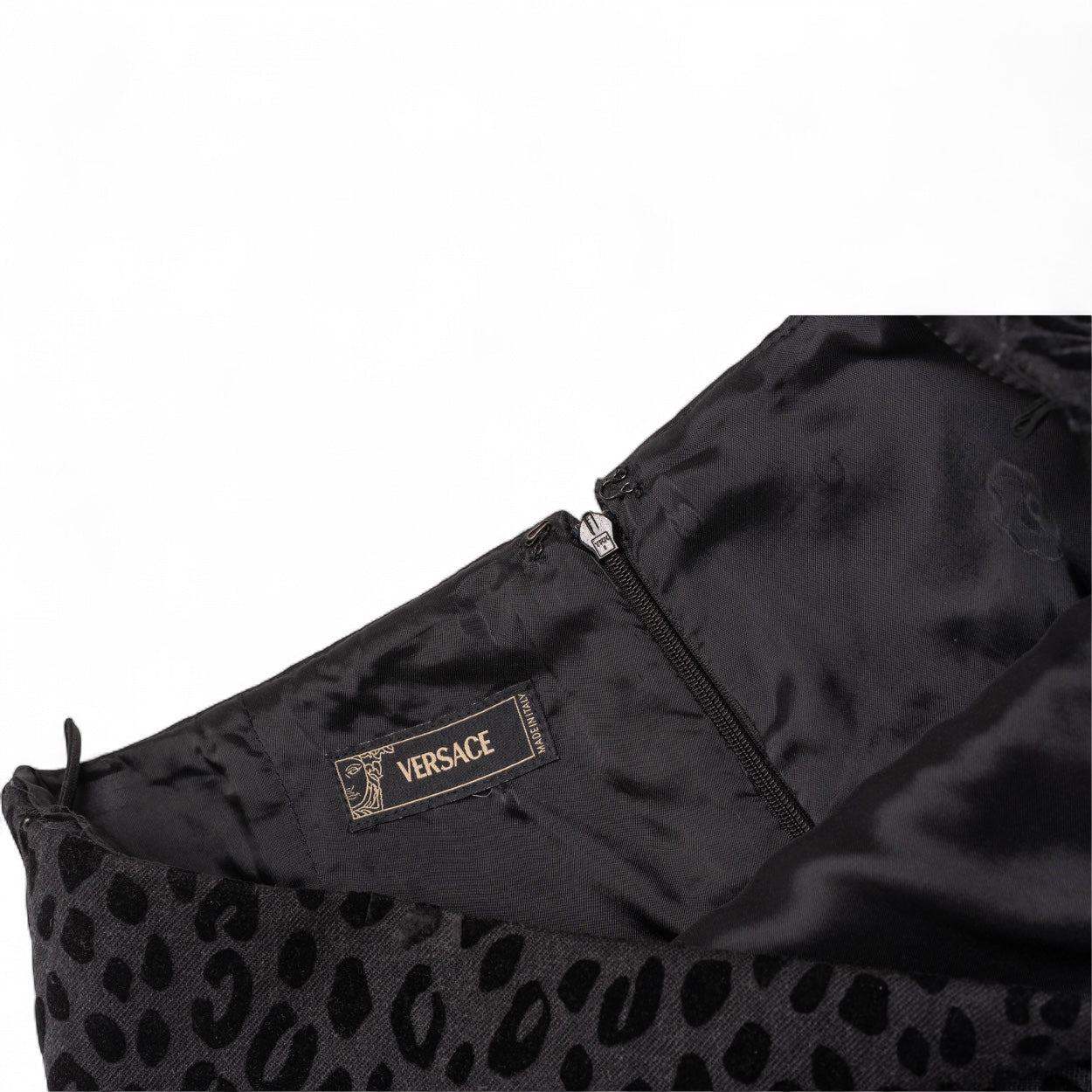Authentic, Pre-owned Versace Cheetah Print Skirt, Black, EU 40