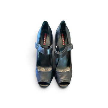 Prada Leather Peep-toe Mary Jane Pumps, EU 40