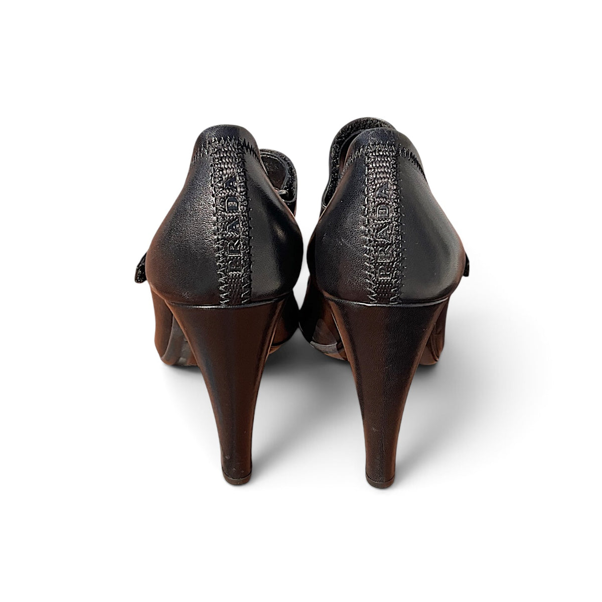 Prada Leather Peep-toe Mary Jane Pumps, EU 40