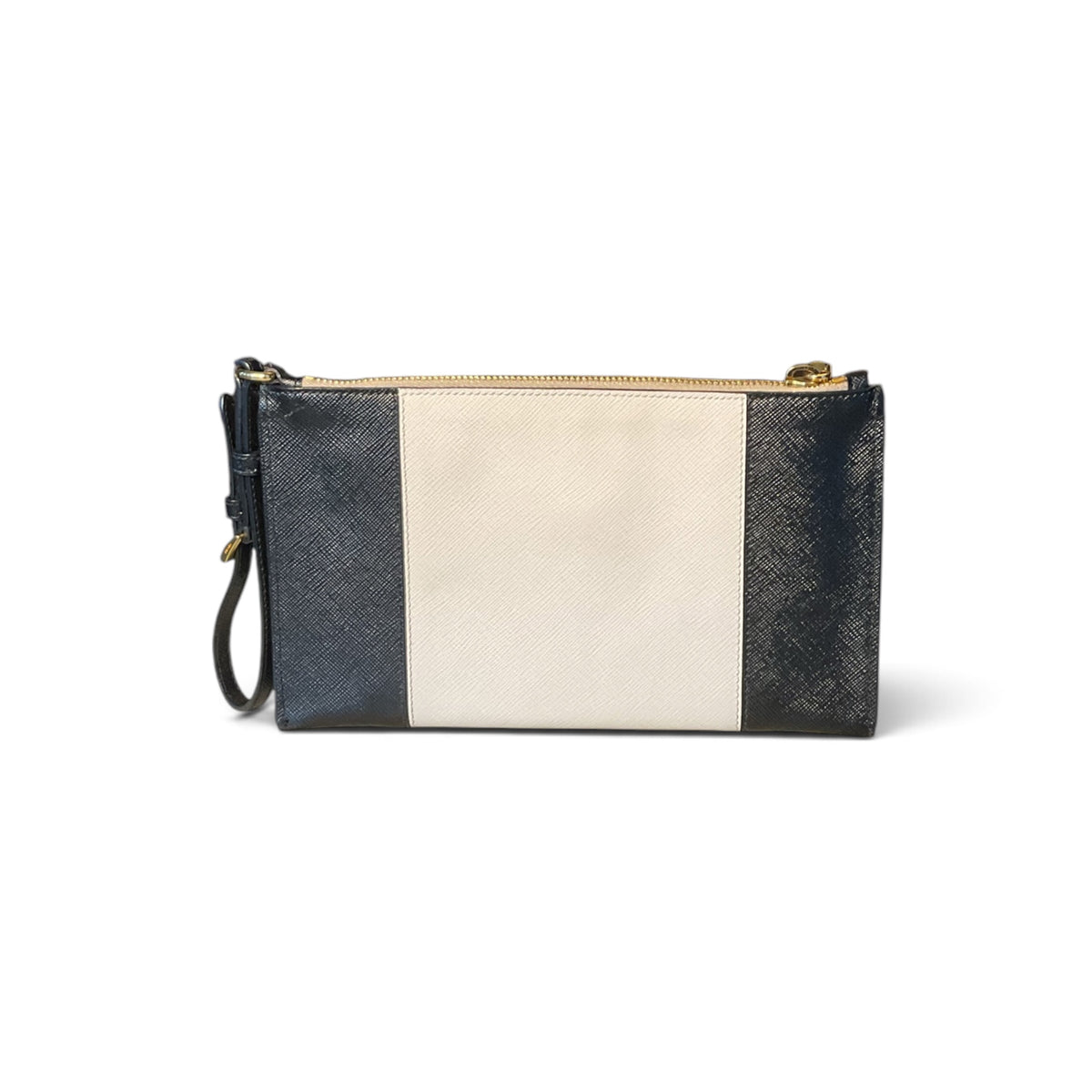 Pre-owned Prada Saffiano Flat Pouch Clutch, Black & White