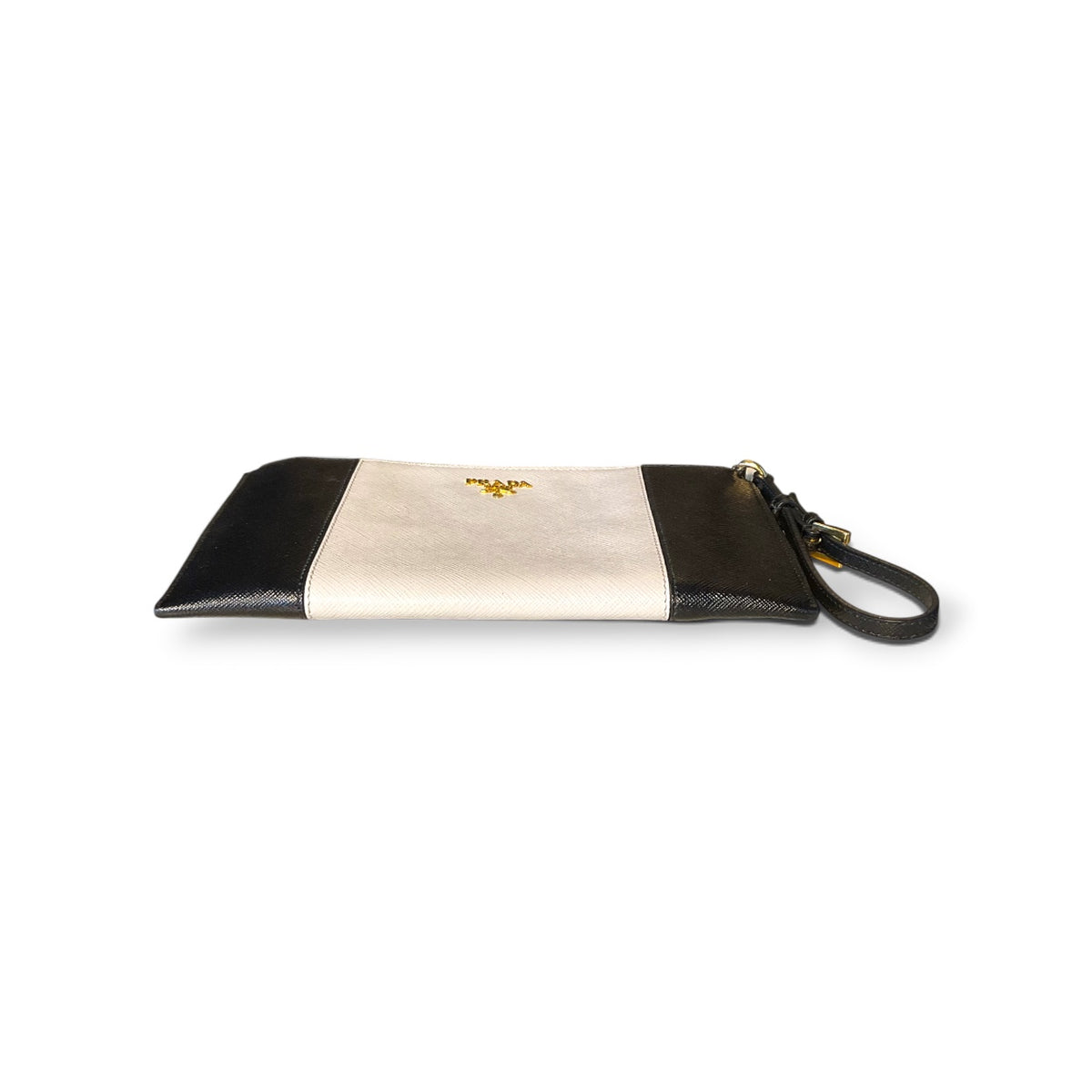 Pre-owned Prada Saffiano Flat Pouch Clutch, Black & White