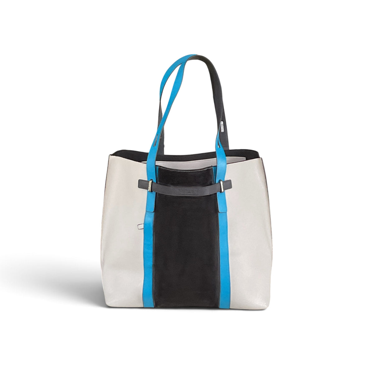 Furla Leather Tri-color Giove Tote With Suede Panel, Gray