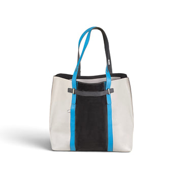 Furla Leather Tri-color Giove Tote With Suede Panel, Gray