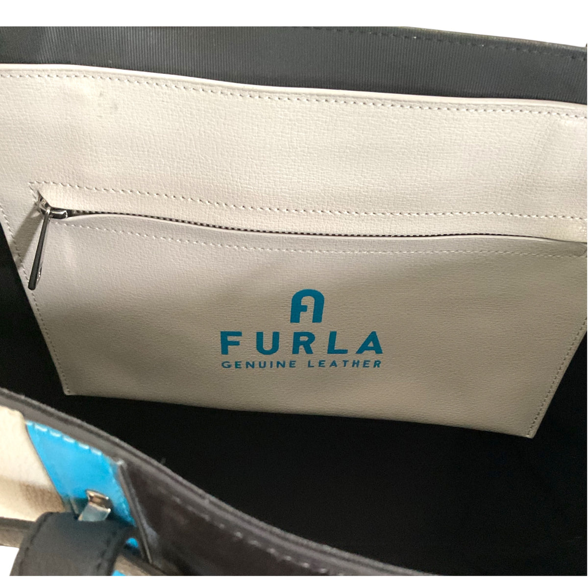 Furla Leather Tri-color Giove Tote With Suede Panel, Gray