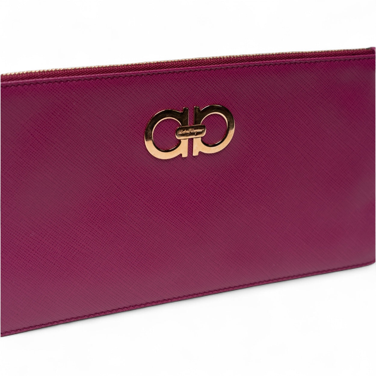 Authentic, Pre-owned Salvatore Ferragamo Leather Clutch Bag, Fuchsia