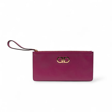 Authentic, Pre-owned Salvatore Ferragamo Leather Clutch Bag, Fuchsia