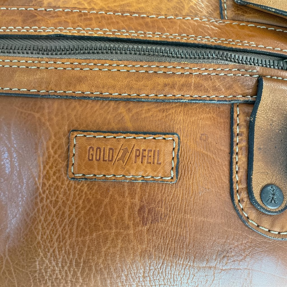 Goldpfeil Vintage Oxford Sportline Leather Boston Bag, Cognac