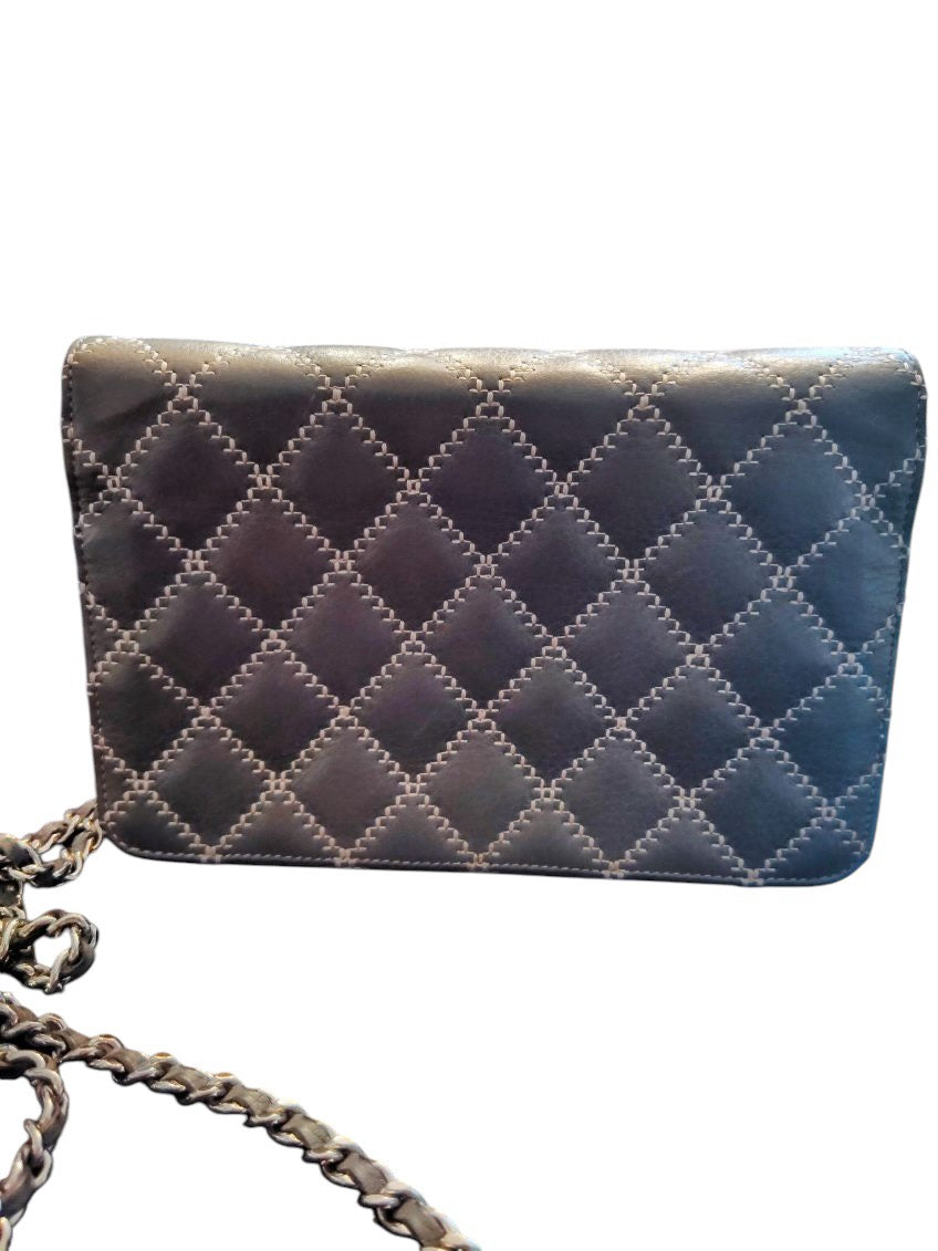 Chanel Quilted Wildstitch Wallet On A Chain (WOC), Grey & Pink Leather