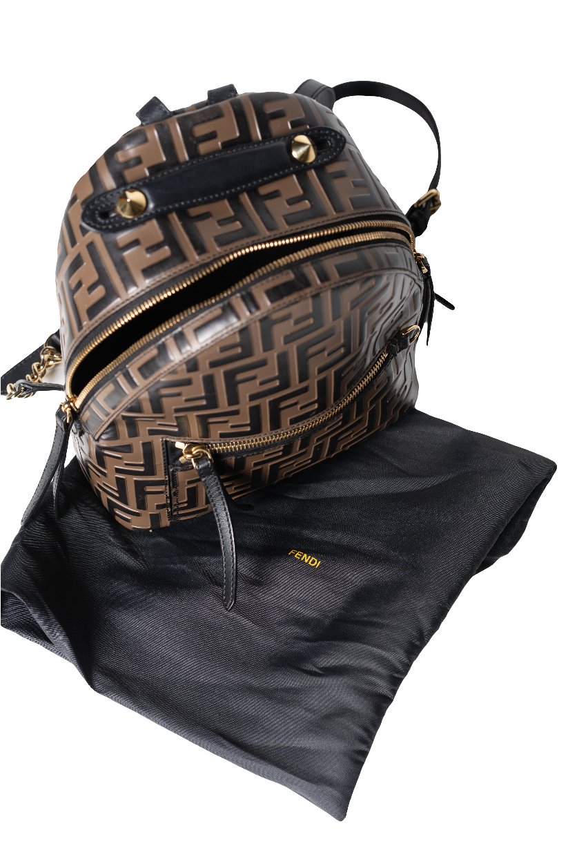 Fendi Brown Leather Mini "FF" Monogram Backpack