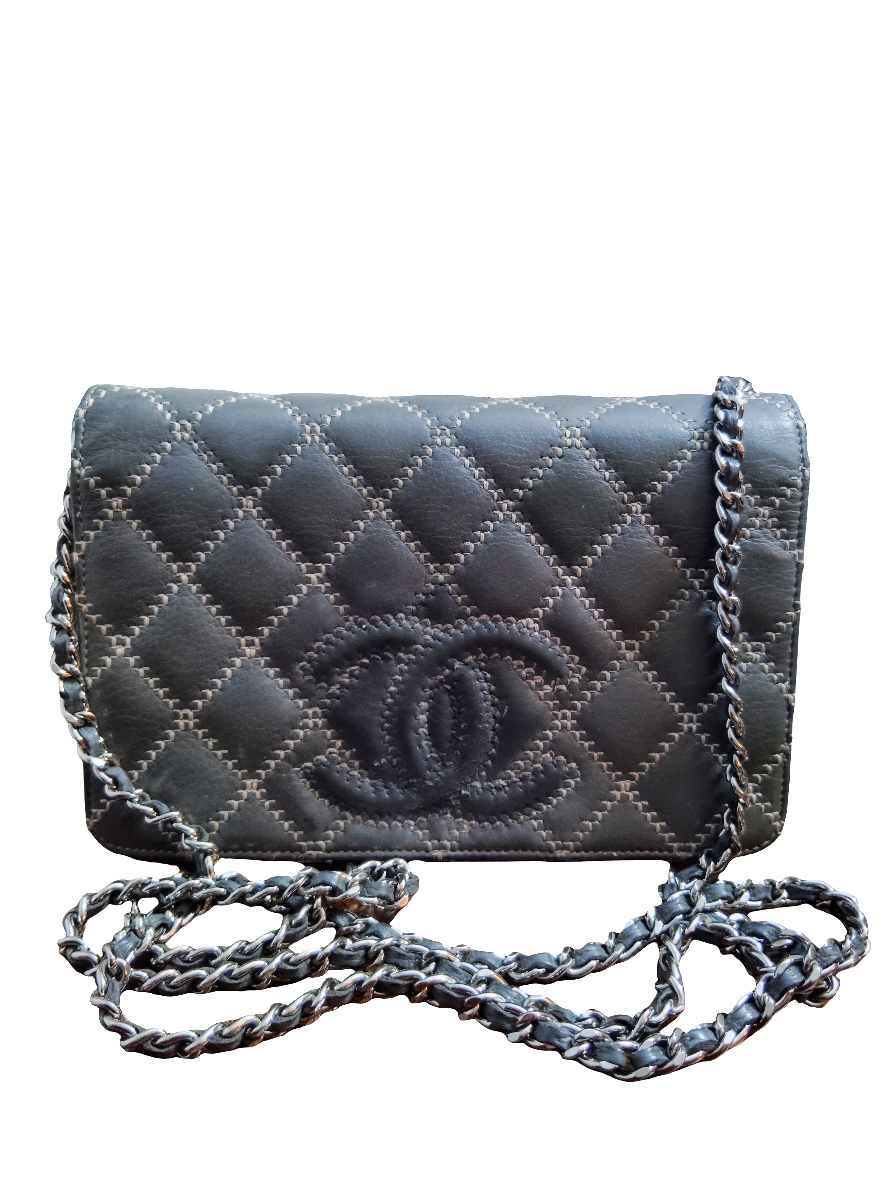 Chanel Wildstitch pink & grey Wallet on a Chain (WOC)