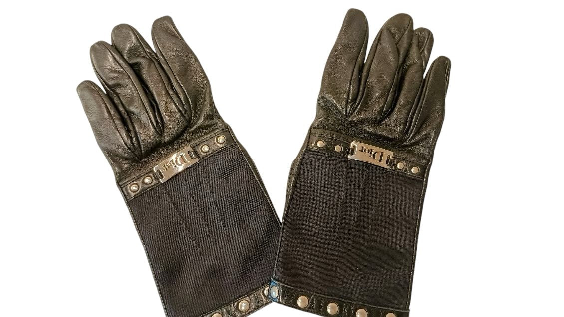 Christian Dior Black Leather Full Finger Gloves