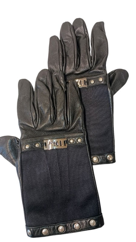 Christian Dior Black Leather Full Finger Gloves