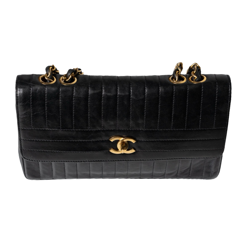 Bolso Chanel 2.55 Vintage, vertical, acolchado, de piel de cordero con solapa